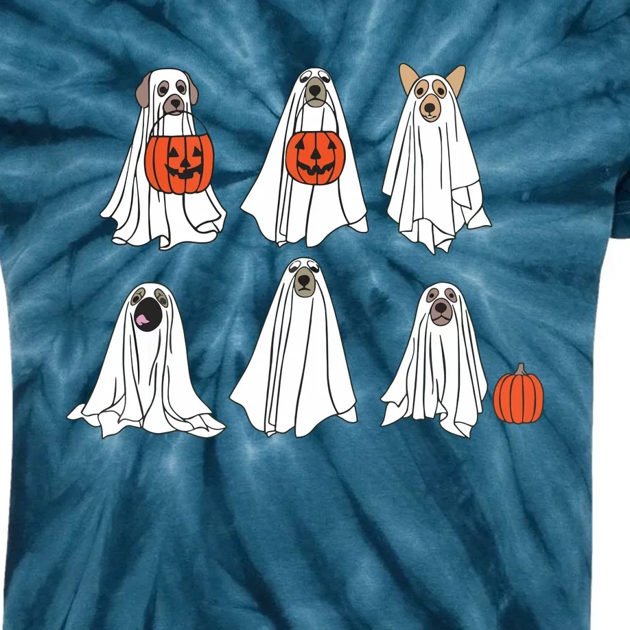 Spooky Dog Dressed As Ghost Funny Ghost Dog Halloween Kids Tie-Dye T-Shirt