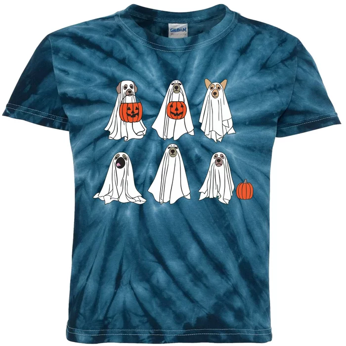 Spooky Dog Dressed As Ghost Funny Ghost Dog Halloween Kids Tie-Dye T-Shirt