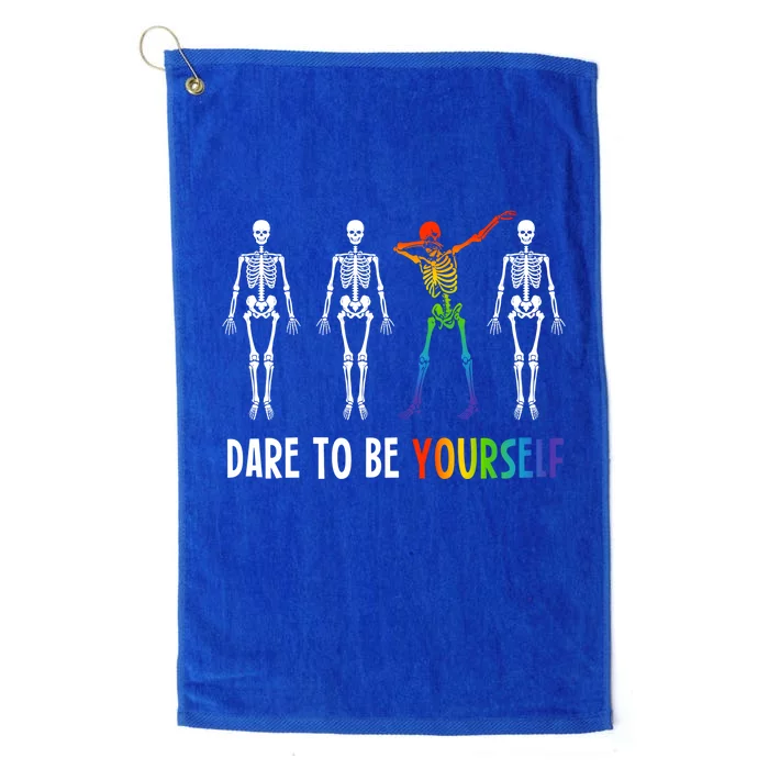 Skeleton Dabbing Dare To Be Yourself Funny Autism Gift Platinum Collection Golf Towel