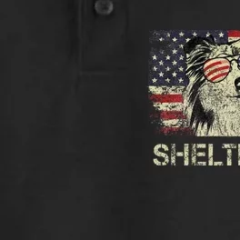 Sheltie Dad Dog Lovers American Flag 4th Of July Dry Zone Grid Performance Polo