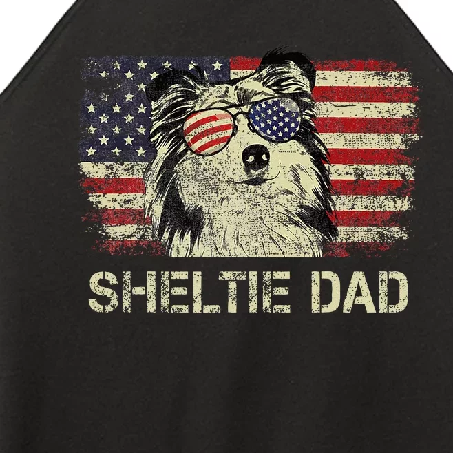 Sheltie Dad Dog Lovers American Flag 4th Of July Women’s Perfect Tri Rocker Tank