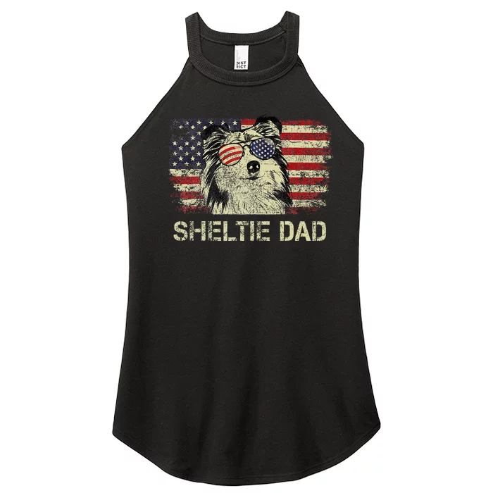 Sheltie Dad Dog Lovers American Flag 4th Of July Women’s Perfect Tri Rocker Tank