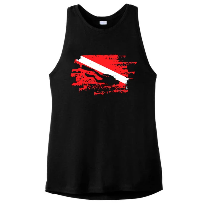 Scuba Diving Diver Down Flag Awesome Marine Diver Dive Gift Ladies Tri-Blend Wicking Tank