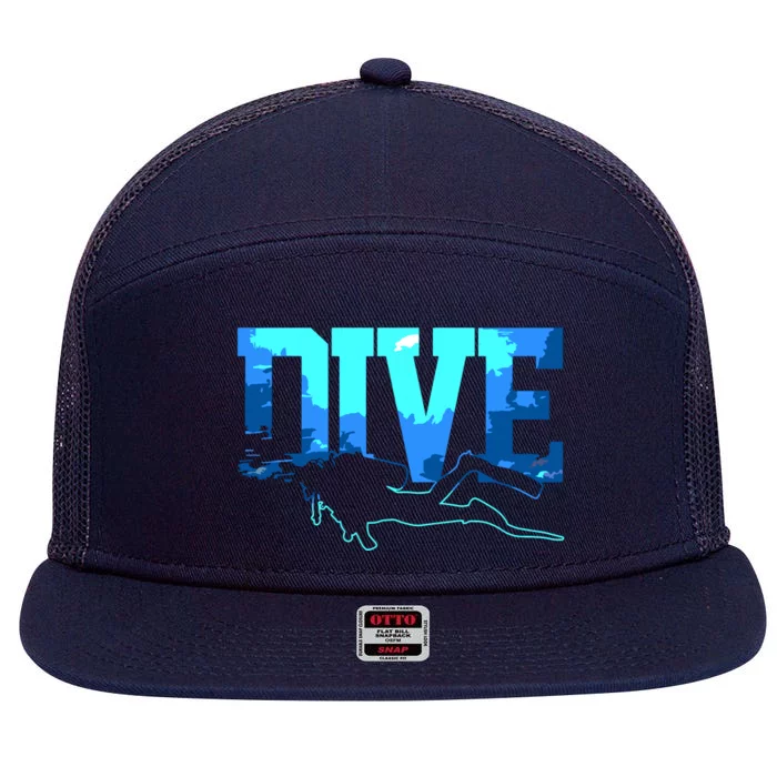 Scuba Diving DIVE Scuba Diver Gift 7 Panel Mesh Trucker Snapback Hat