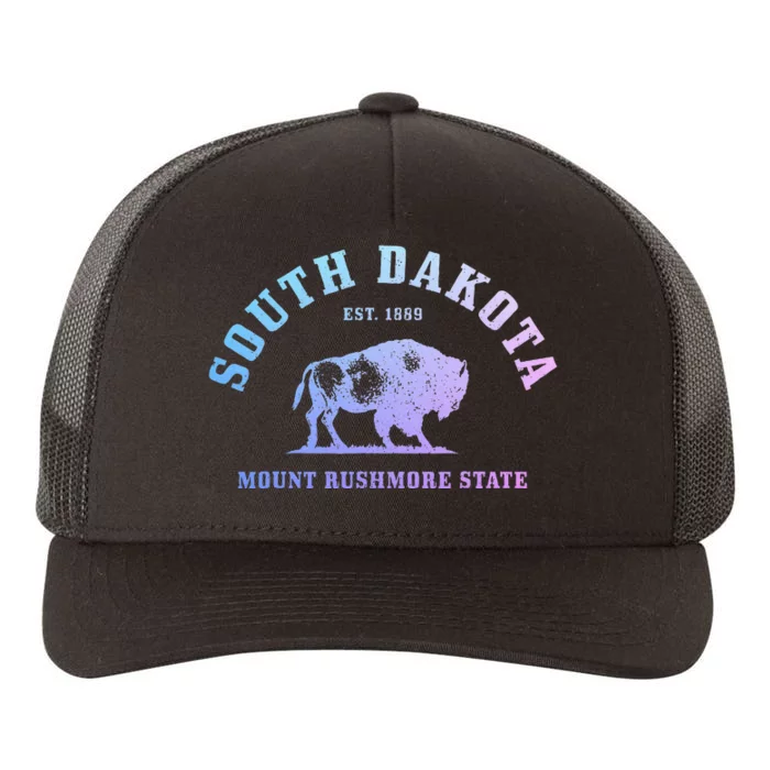 South Dakota Est. 1889 Mount Rushmore State Bison Vintage Yupoong Adult 5-Panel Trucker Hat