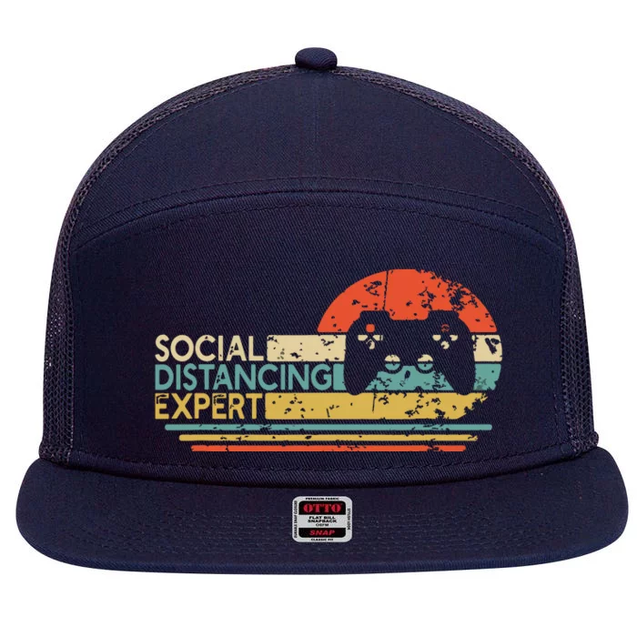 Social Distancing Expert Gaming Vintage Video Gamer Gift 7 Panel Mesh Trucker Snapback Hat