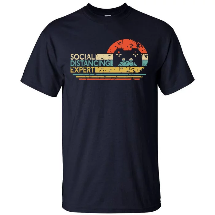 Social Distancing Expert Gaming Vintage Video Gamer Gift Tall T-Shirt