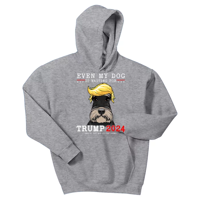 Schnauzer Dog Even My Dog Is Waiting For Trump 2024 Kids Hoodie