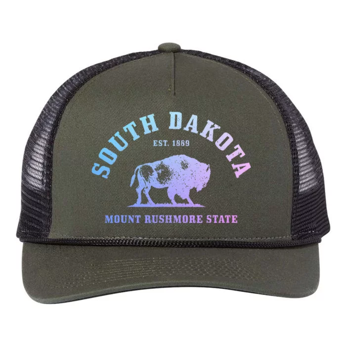 South Dakota Est. 1889 Mount Rushmore State Bison Vintage Retro Rope Trucker Hat Cap