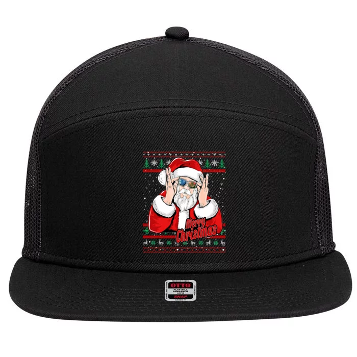 Santa DJ EDM Novelty Christmas DJ Xmas Holiday 7 Panel Mesh Trucker Snapback Hat