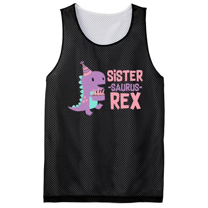 Sister Dinosaur Family Matching Dino Birthday Party Mesh Reversible Basketball Jersey Tank