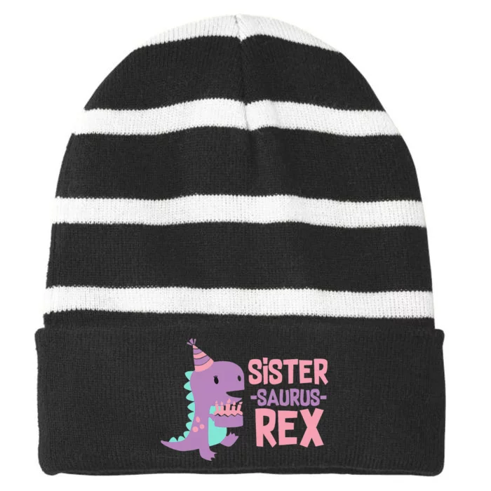 Sister Dinosaur Family Matching Dino Birthday Party Striped Beanie with Solid Band