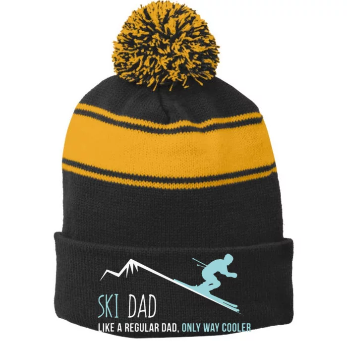 Ski Dad Funny Cute Winter Skiing Gift Stripe Pom Pom Beanie