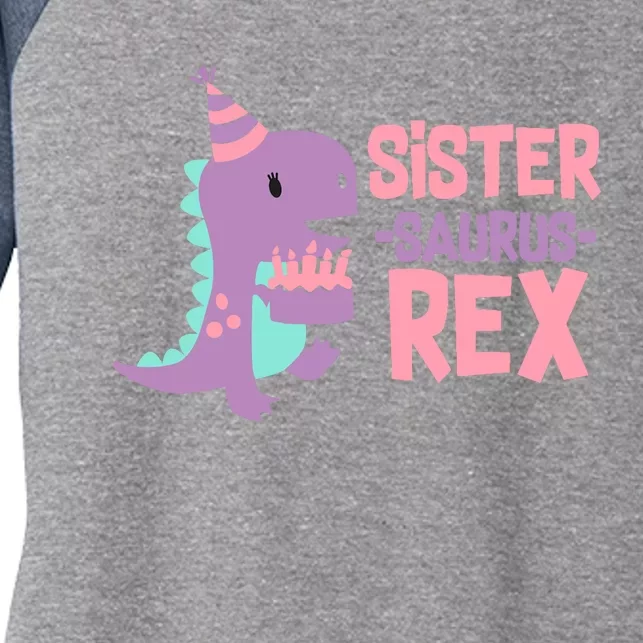 Sister Dinosaur Family Matching Dino Birthday Girl Party Women's Tri-Blend 3/4-Sleeve Raglan Shirt