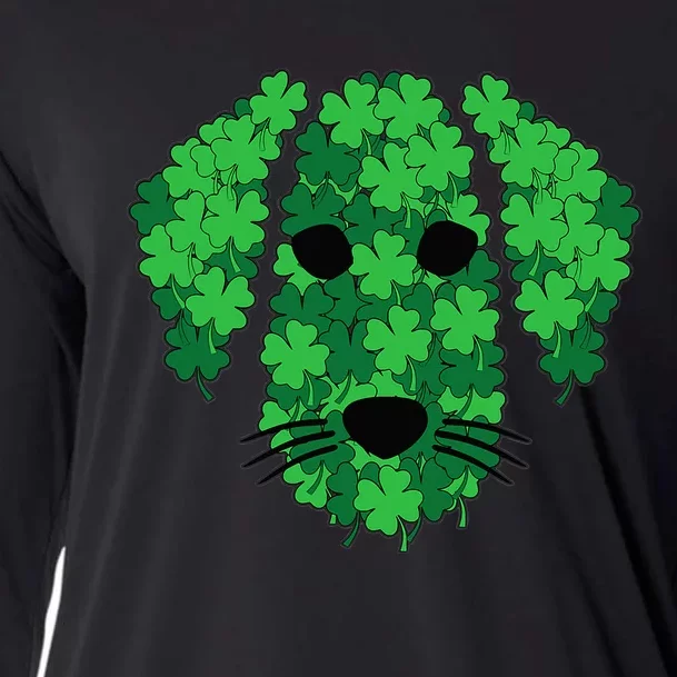 Shamrock Dog Face St Patricks Day Cute Puppy Doggie Clover Cooling Performance Long Sleeve Crew