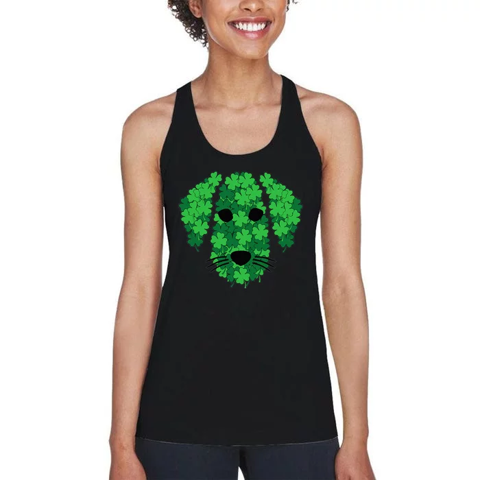 Shamrock Dog Face St Patricks Day Cute Puppy Doggie Clover Women's Racerback Tank