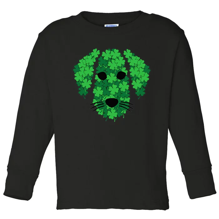 Shamrock Dog Face St Patricks Day Cute Puppy Doggie Clover Toddler Long Sleeve Shirt