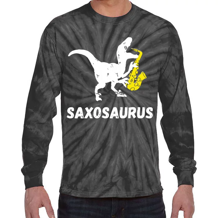 Sax Dinosaur Funny Saxophone Dino Saxophonist TRex Tie-Dye Long Sleeve Shirt