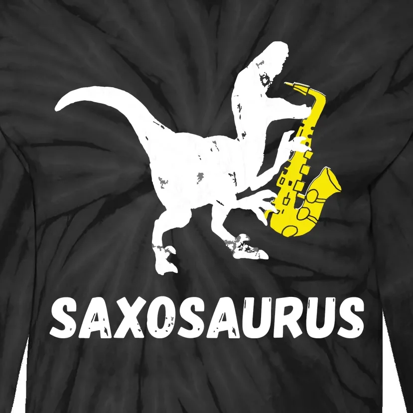 Sax Dinosaur Funny Saxophone Dino Saxophonist TRex Tie-Dye Long Sleeve Shirt