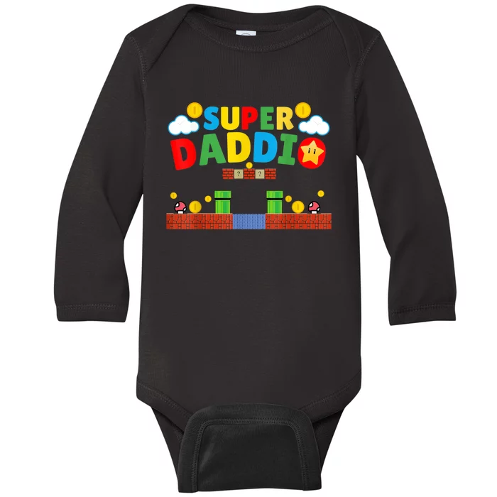 Super Dad Father's Day Gamer Daddy Super Daddio Baby Long Sleeve Bodysuit