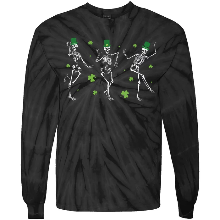 Skeletons Dancing Funny St Patricks Day Skeleton Tie-Dye Long Sleeve Shirt