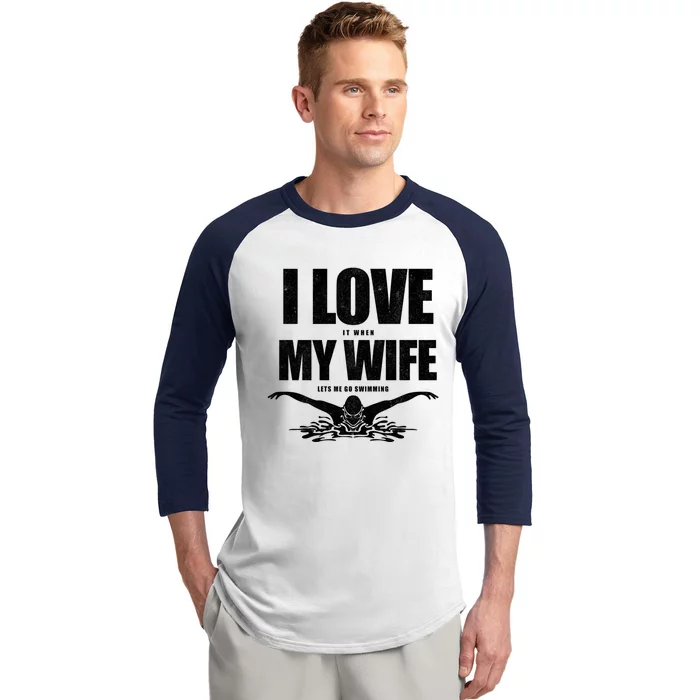 Swimmer Dad Father Swim Athlete Husband I Love Swimming Gift Baseball Sleeve Shirt