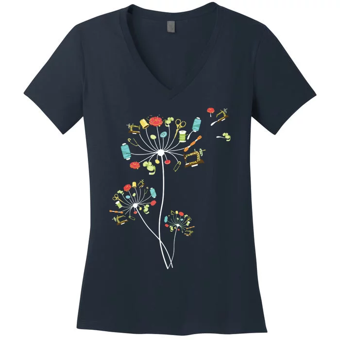 Sewing Dandelion Flowers Quilting Women's V-Neck T-Shirt