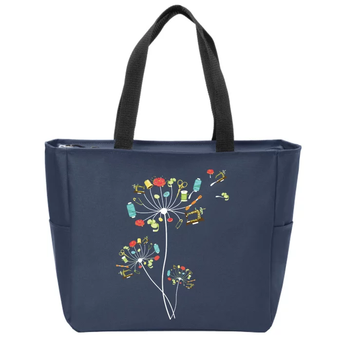 Sewing Dandelion Flowers Quilting Zip Tote Bag