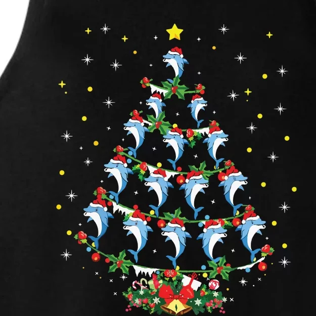 Santa Dolphin Fish Lover Xmas Gift Dolphin Christmas Tree Ladies Tri-Blend Wicking Tank