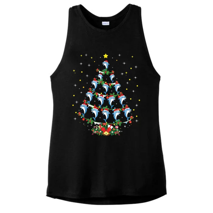 Santa Dolphin Fish Lover Xmas Gift Dolphin Christmas Tree Ladies Tri-Blend Wicking Tank