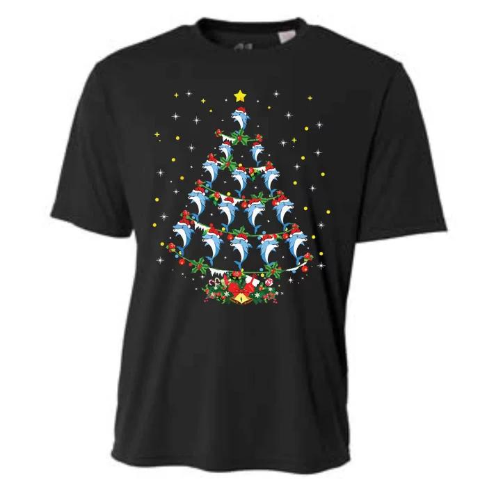 Santa Dolphin Fish Lover Xmas Gift Dolphin Christmas Tree Cooling Performance Crew T-Shirt