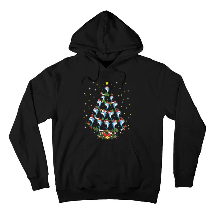 Santa Dolphin Fish Lover Xmas Gift Dolphin Christmas Tree Tall Hoodie