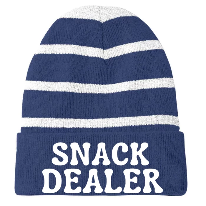 Snack Dealer Funny Mom Snack Time Snacking Joke Striped Beanie with Solid Band