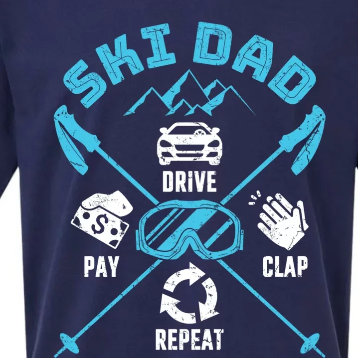 Ski Dad Funny Drive Pay Clap Repeat Father Skiing Funny Gift Sueded Cloud Jersey T-Shirt