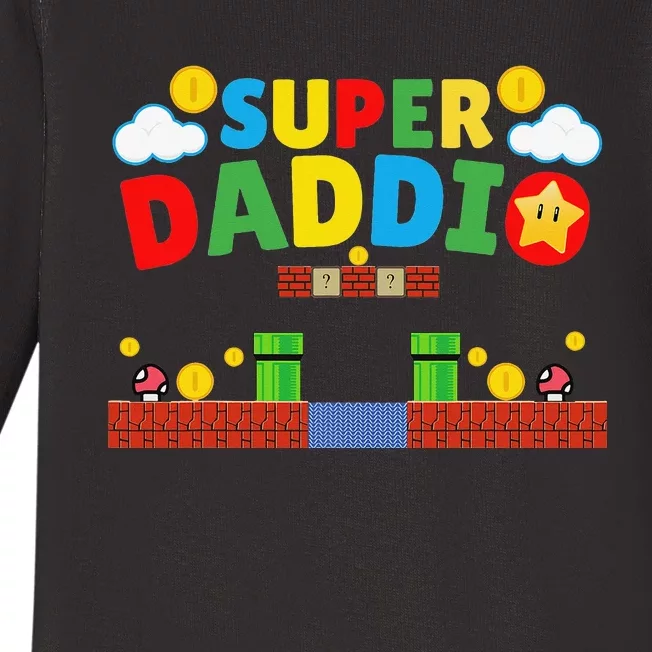 Super Dad ,Funny Dad ,Father's Day Gamer Daddy Super Daddio Baby Long Sleeve Bodysuit