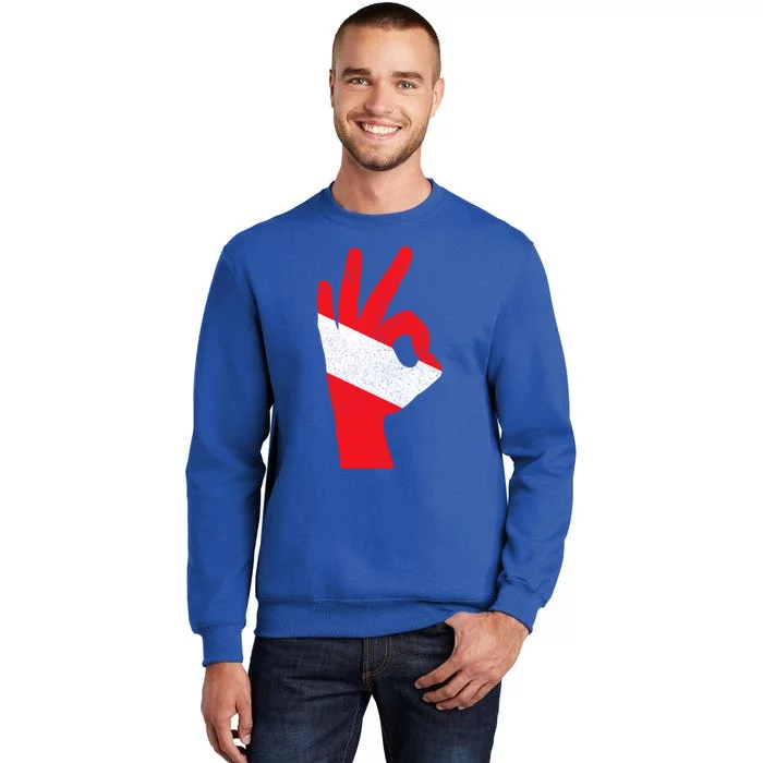 Scuba Diving Flag Ok Hand Sign Funny Scuba Diver Gift Tall Sweatshirt