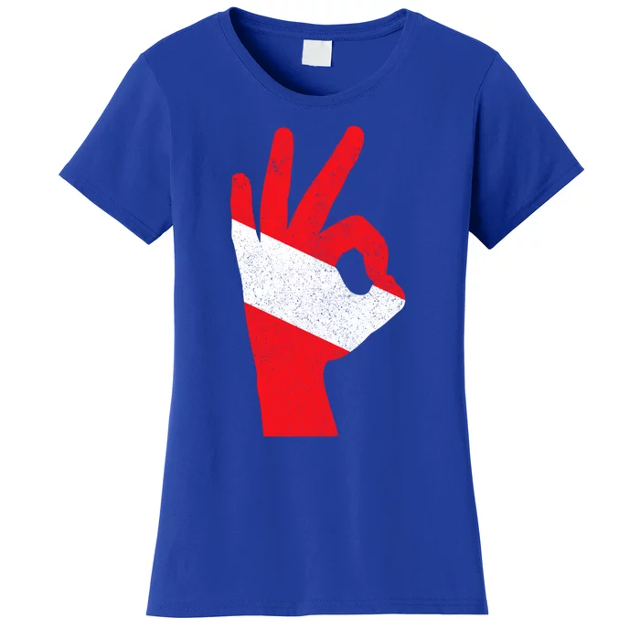 Scuba Diving Flag Ok Hand Sign Funny Scuba Diver Gift Women's T-Shirt