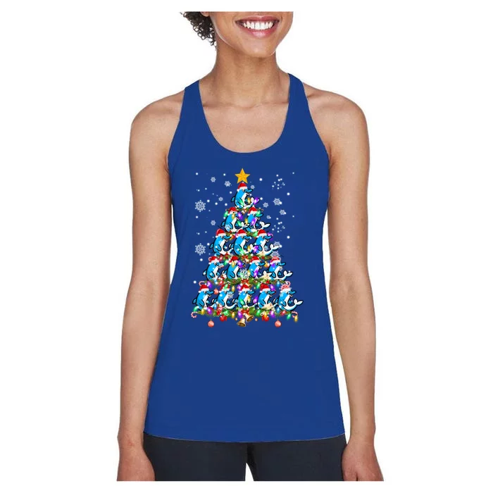 Santa Dolphin Fish Lover Xmas Gift Dolphin Christmas Tree Cute Gift Women's Racerback Tank