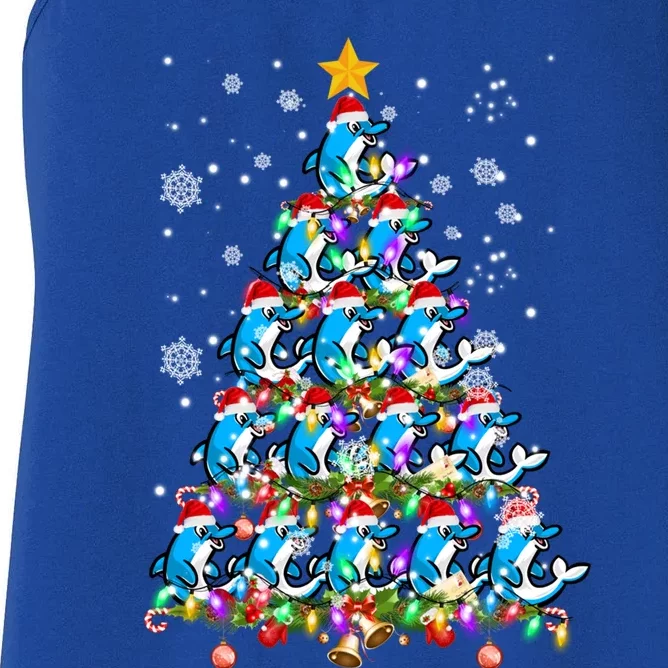 Santa Dolphin Fish Lover Xmas Gift Dolphin Christmas Tree Cute Gift Women's Racerback Tank