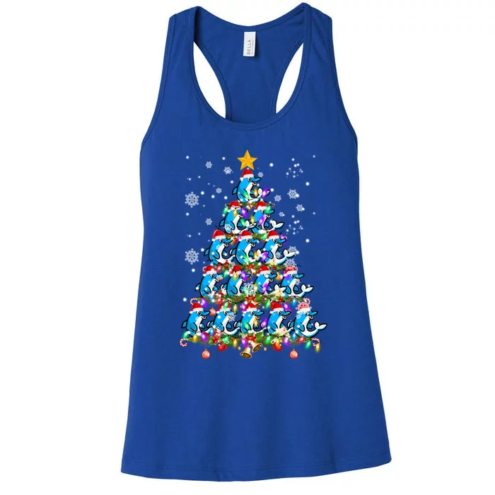 Santa Dolphin Fish Lover Xmas Gift Dolphin Christmas Tree Cute Gift Women's Racerback Tank