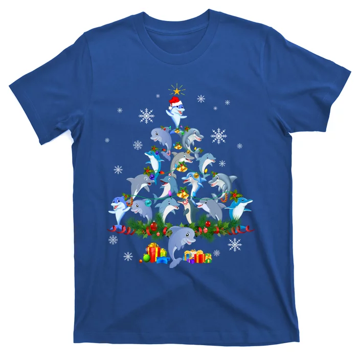 Santa Dolphin Fish Lover Xmas Dolphin Christmas Tree Funny Gift T-Shirt