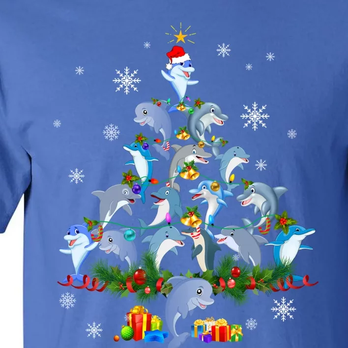 Santa Dolphin Fish Lover Xmas Dolphin Christmas Tree Funny Gift Tall T-Shirt