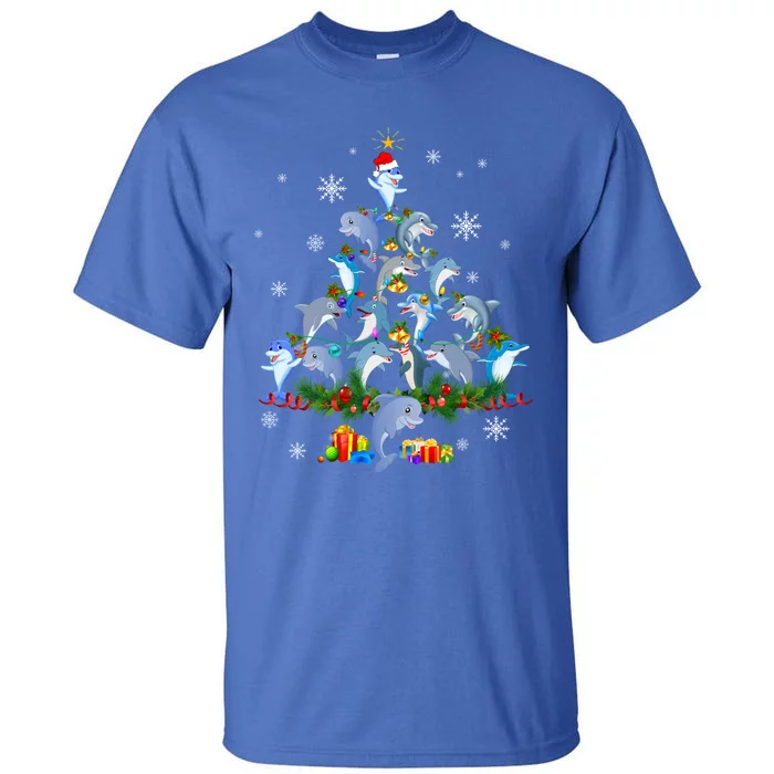 Santa Dolphin Fish Lover Xmas Dolphin Christmas Tree Funny Gift Tall T-Shirt