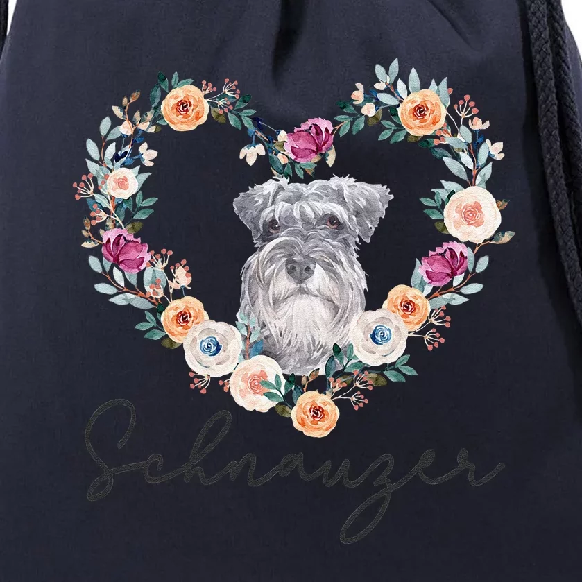 Schnauzer Dog Flower Heart Funny Mothers Day Gift Drawstring Bag