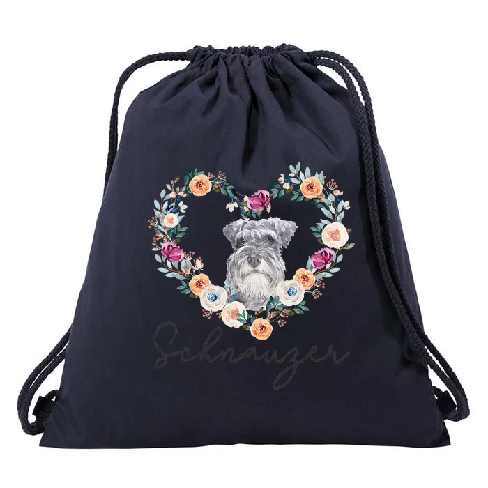 Schnauzer Dog Flower Heart Funny Mothers Day Gift Drawstring Bag