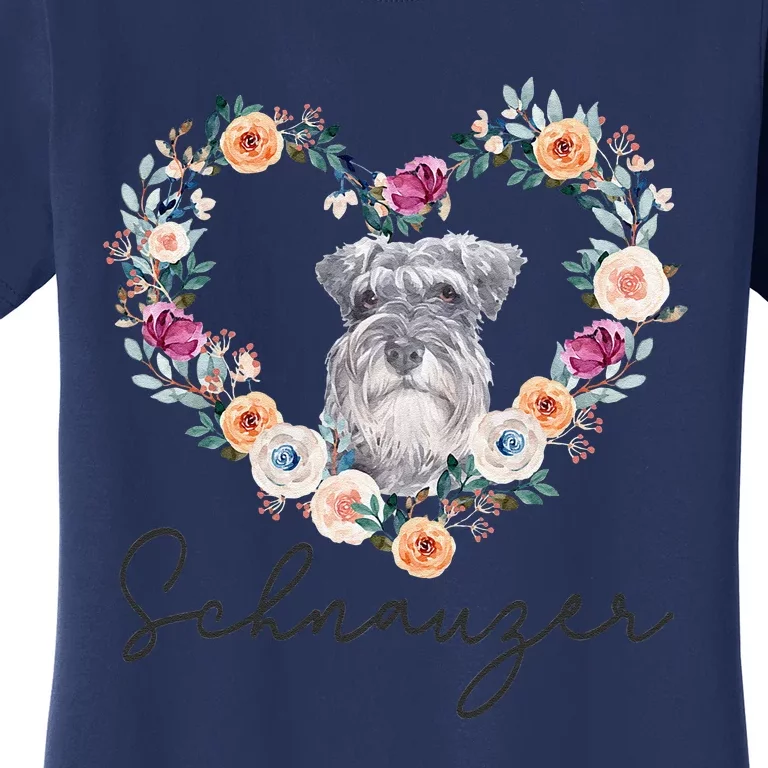 Schnauzer Dog Flower Heart Funny Mothers Day Gift Women's T-Shirt