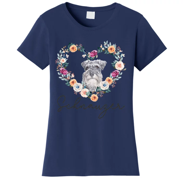 Schnauzer Dog Flower Heart Funny Mothers Day Gift Women's T-Shirt