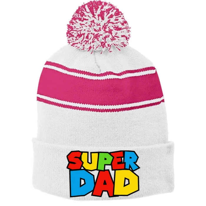 Super Dad Funny Gamer Stripe Pom Pom Beanie