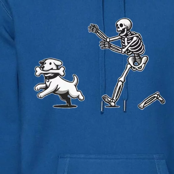 Skeleton Dog Funny Halloween Skeleton Chasing Dog Gift Premium Hoodie