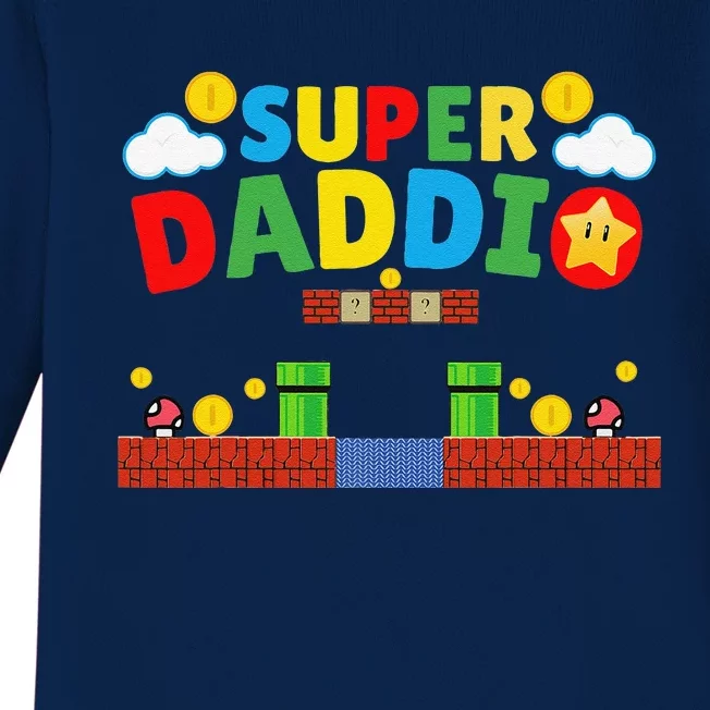 Super Dad Funny Dad Fathers Day Gamer Daddy Super Daddio Baby Long Sleeve Bodysuit